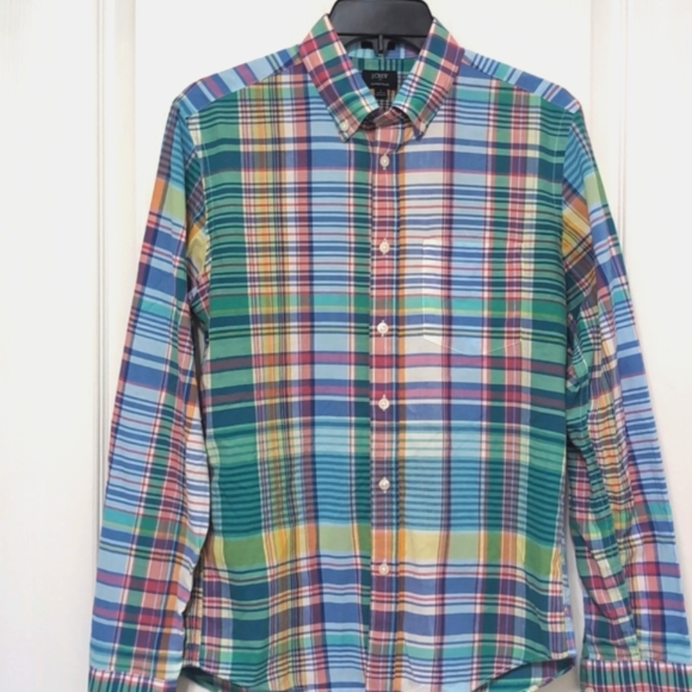 J. Crew Summer Plaid Cotton Button Down Shirt. Size Small